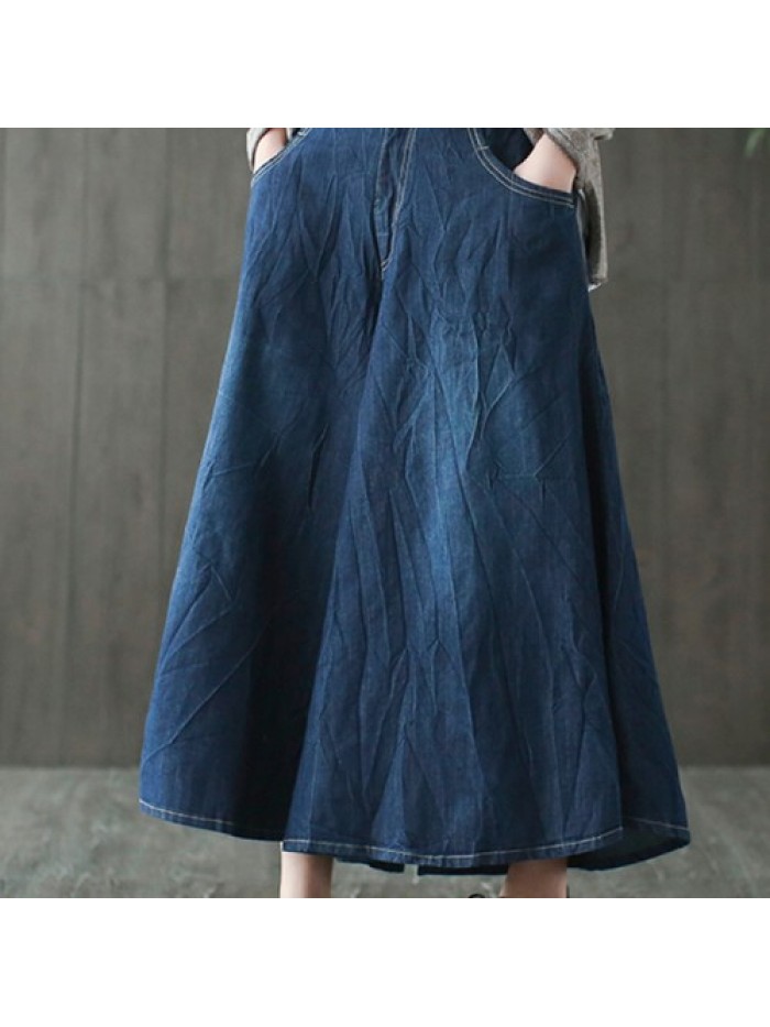 Fashion pleat and high waist leisure denim skirt