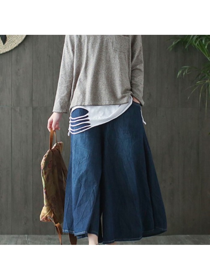 Fashion pleat and high waist leisure denim skirt