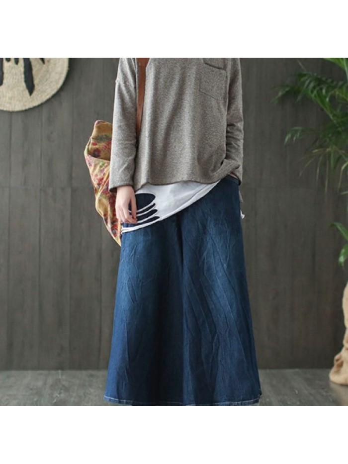 Fashion pleat and high waist leisure denim skirt