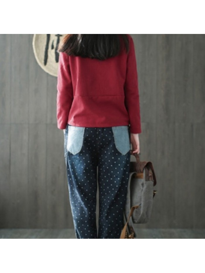 Casual Heart Printed Elastic Waist Loose Jeans