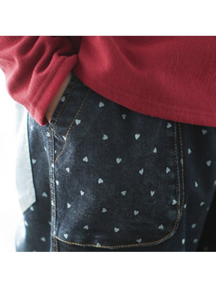 Casual Heart Printed Elastic Waist Loose Jeans