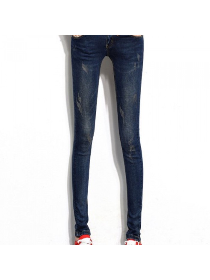 Dark Blue High Waist Elastic Slim Denim Jeans