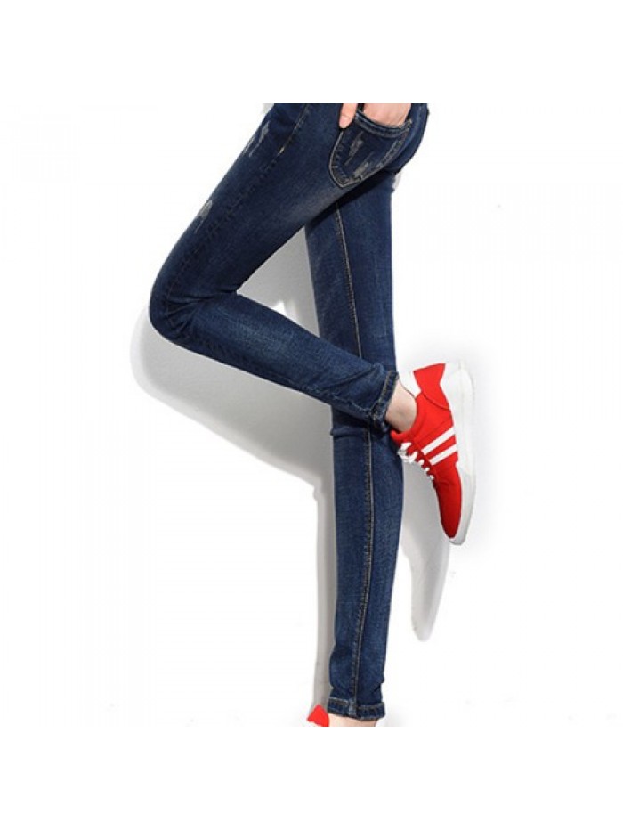 Dark Blue High Waist Elastic Slim Denim Jeans