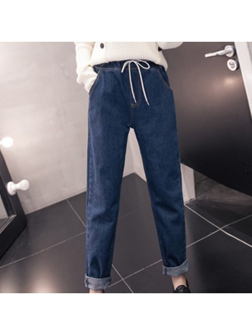 Casual High Drawstring Waist Denim Jeans