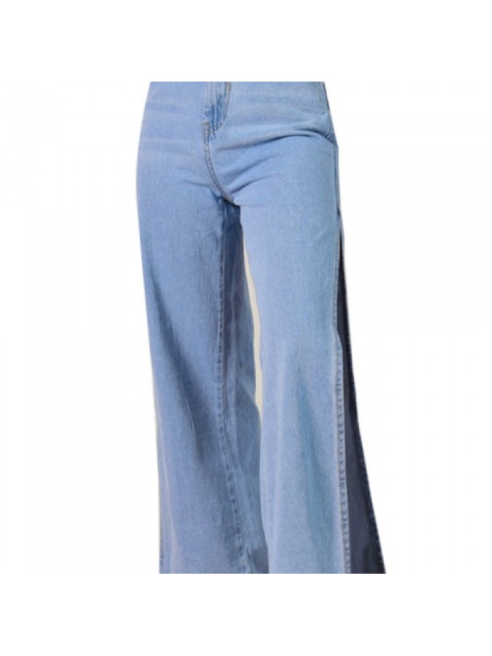 Light Blue Casual tall waist side split wide-legged jeans