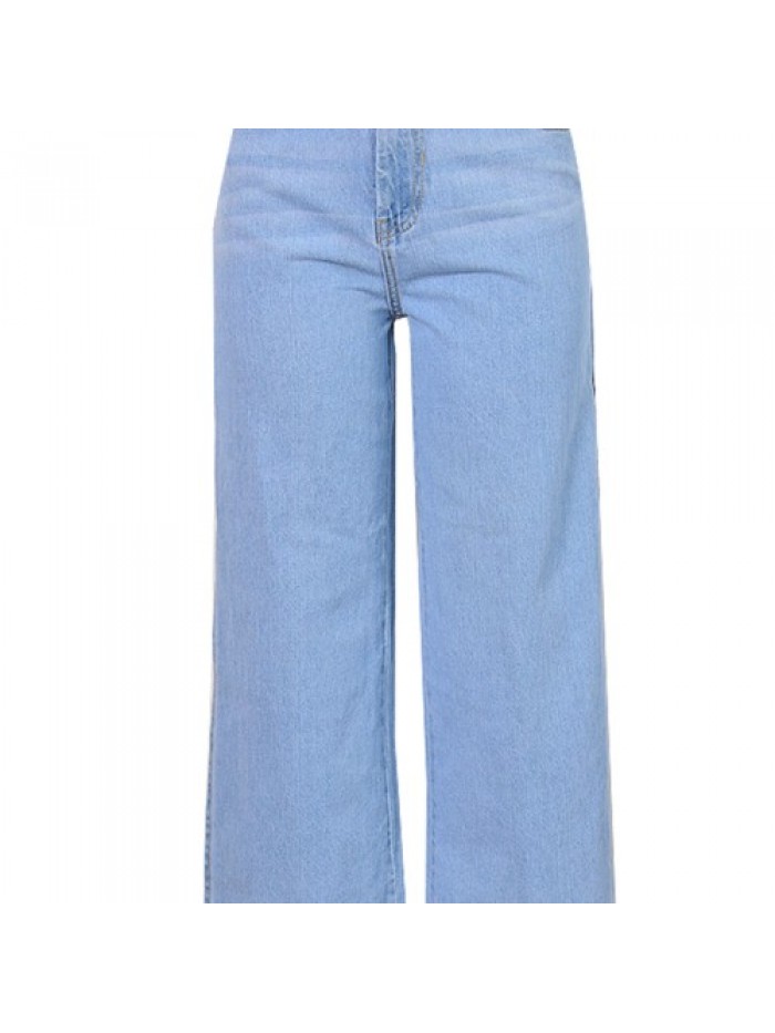 Light Blue Casual tall waist side split wide-legged jeans