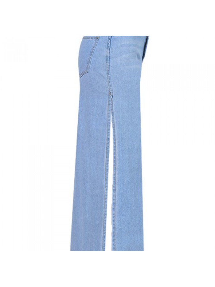 Light Blue Casual tall waist side split wide-legged jeans