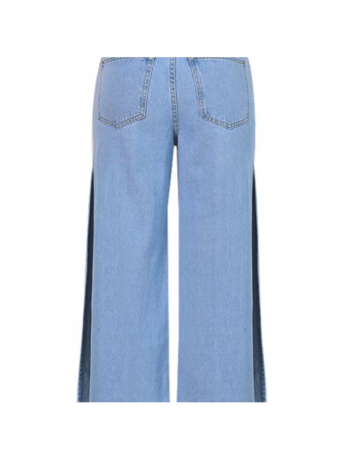 Light Blue Casual tall waist side split wide-legged jeans