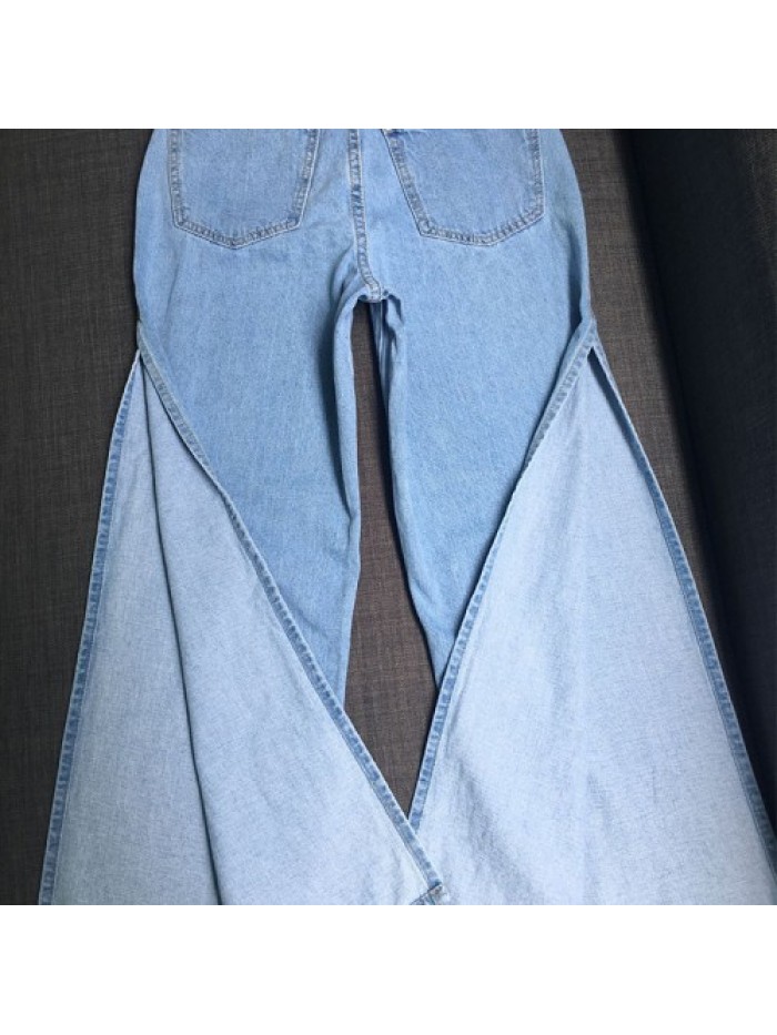 Light Blue Casual tall waist side split wide-legged jeans