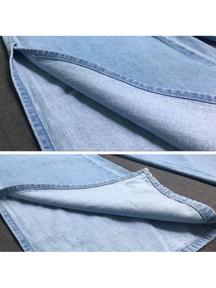 Light Blue Casual tall waist side split wide-legged jeans