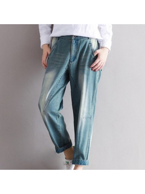 Vintage Patchwork Loose  Cotton Jeans