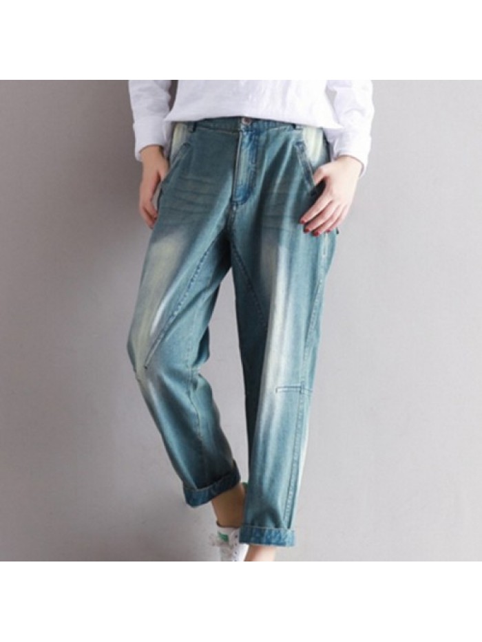 Vintage Patchwork Loose  Cotton Jeans