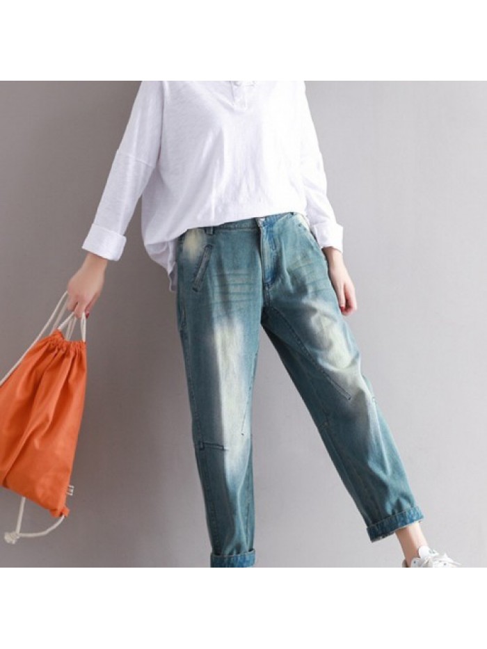 Vintage Patchwork Loose  Cotton Jeans