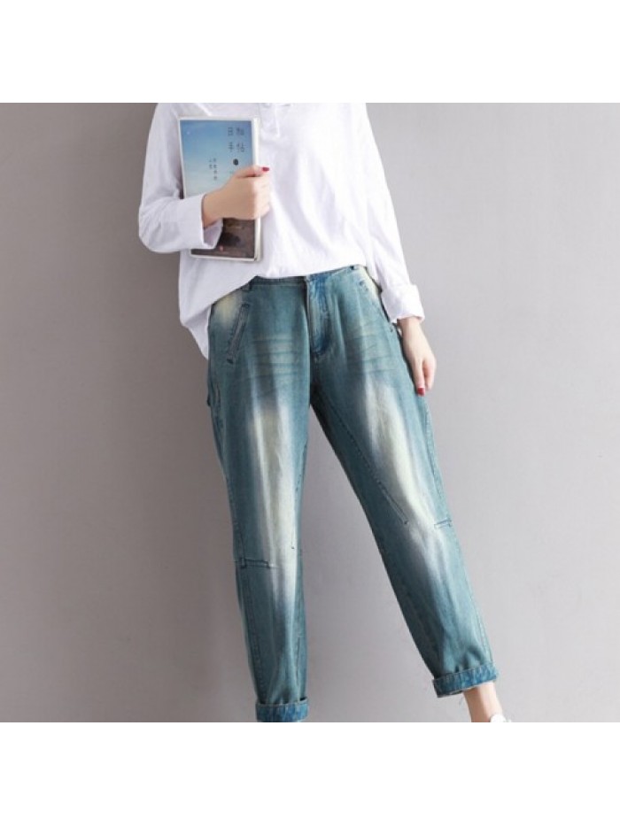 Vintage Patchwork Loose  Cotton Jeans