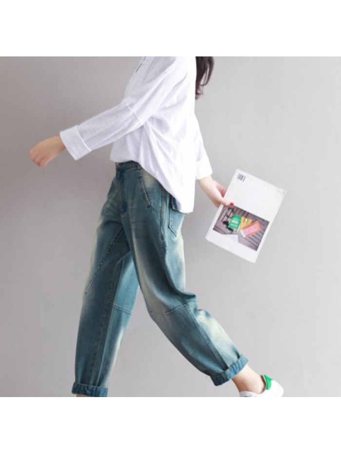 Vintage Patchwork Loose  Cotton Jeans