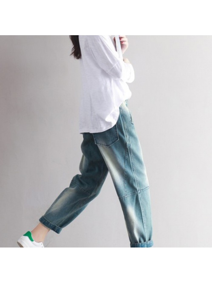 Vintage Patchwork Loose  Cotton Jeans