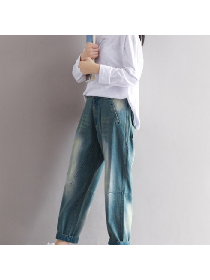 Vintage Patchwork Loose  Cotton Jeans