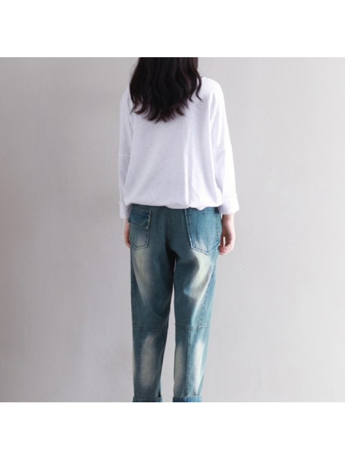 Vintage Patchwork Loose  Cotton Jeans