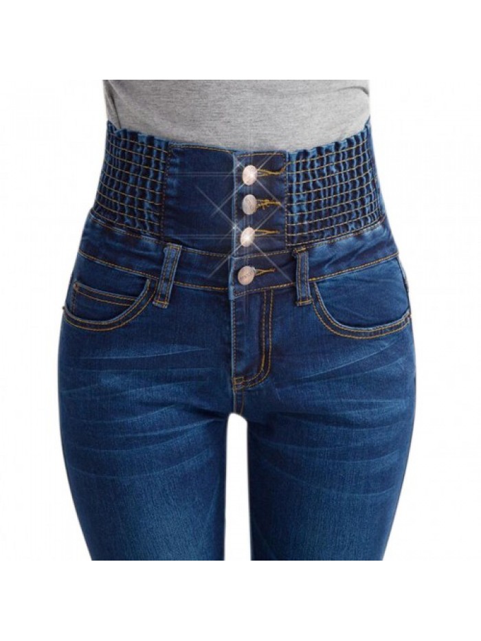 Elegant High Waist Elastic Skinny Long  Denim Jeans 