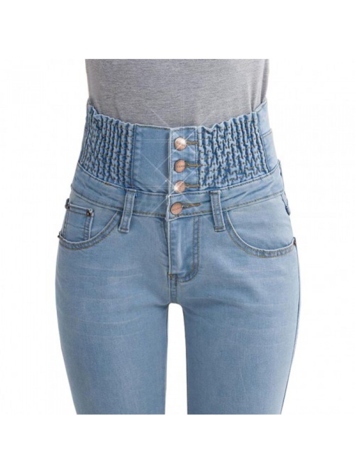 Elegant High Waist Elastic Skinny Long  Denim Jeans 