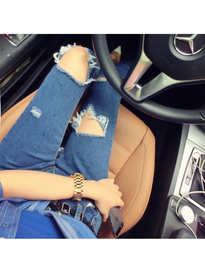 Casual Dark Blue Ripped jeans 