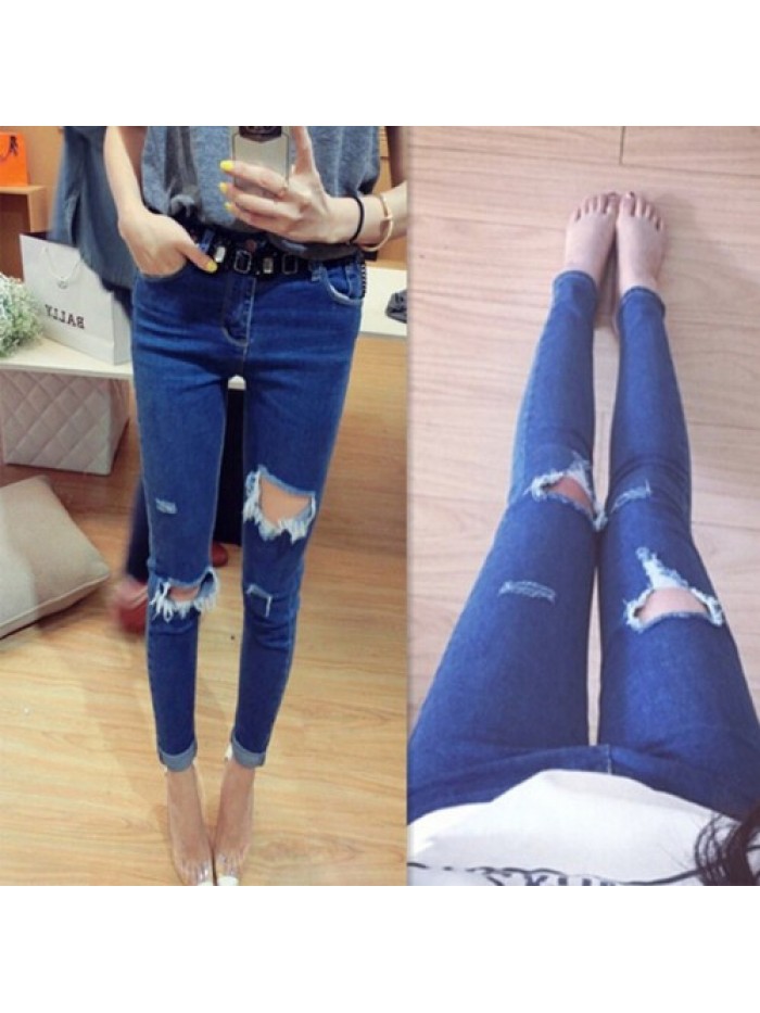 Casual Dark Blue Ripped jeans 