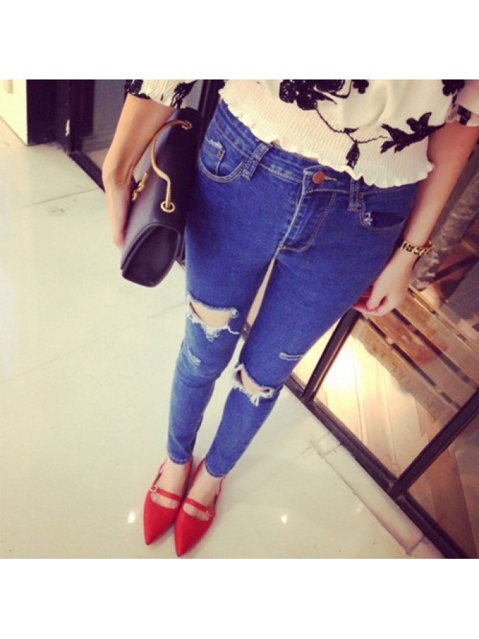 Casual Dark Blue Ripped jeans 