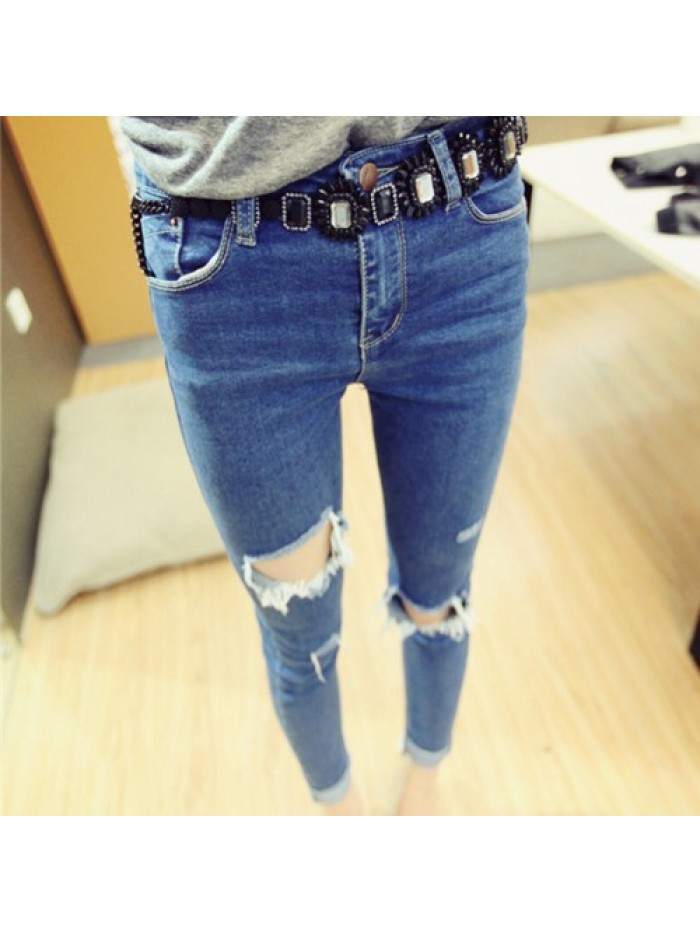 Casual Dark Blue Ripped jeans 