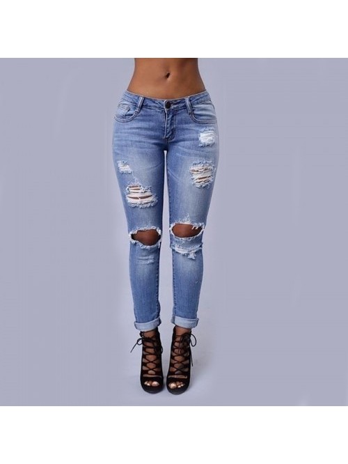 White/Blue/Black Vintage Ripped Skinny Long Jeans