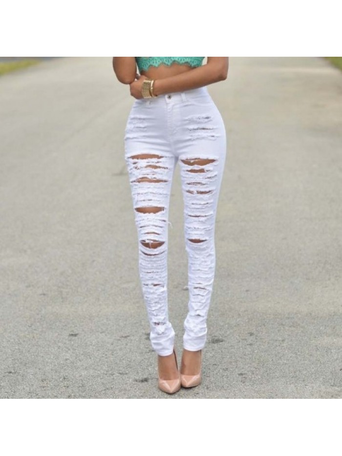 White/Blue/Black Vintage Ripped Skinny Long Jeans