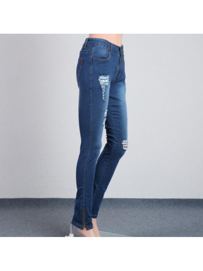 Casual Women Full Length Mid-waist Ripped jeans