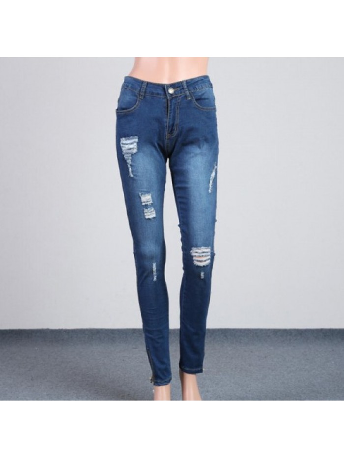 Casual Women Full Length Mid-waist Ripped jeans