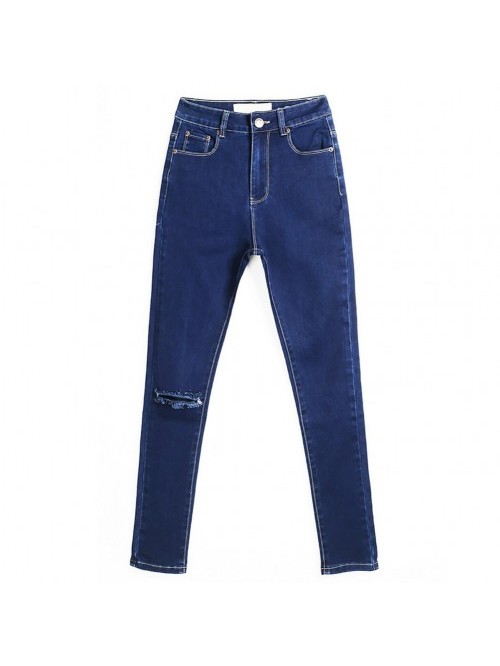 Dark Blue High Waist Casual Denim Skinny Jeans 