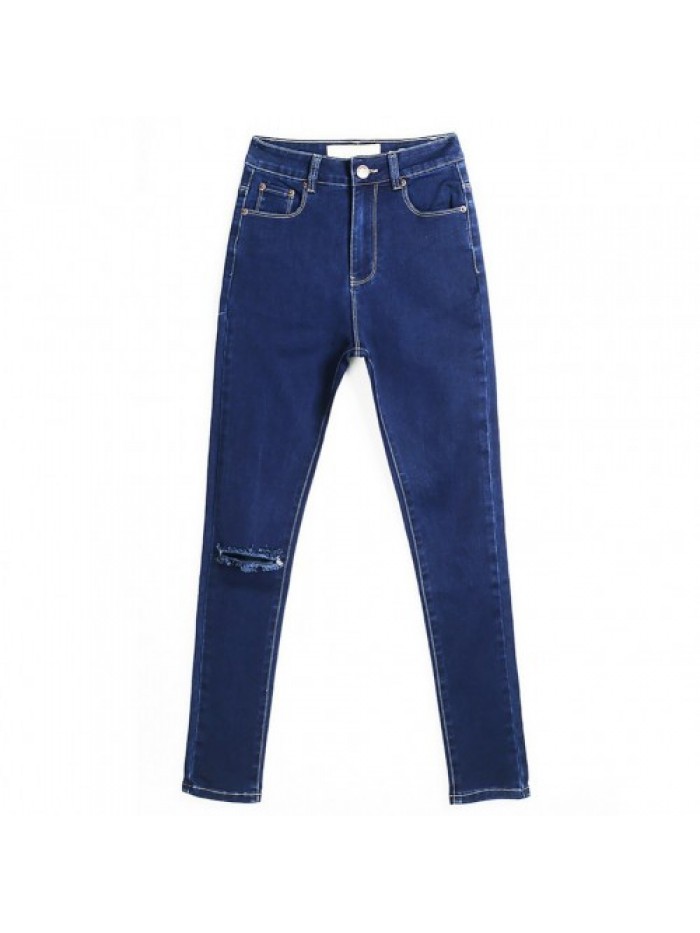 Dark Blue High Waist Casual Denim Skinny Jeans 