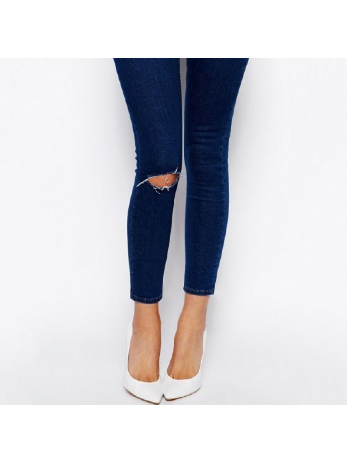 Dark Blue High Waist Casual Denim Skinny Jeans 