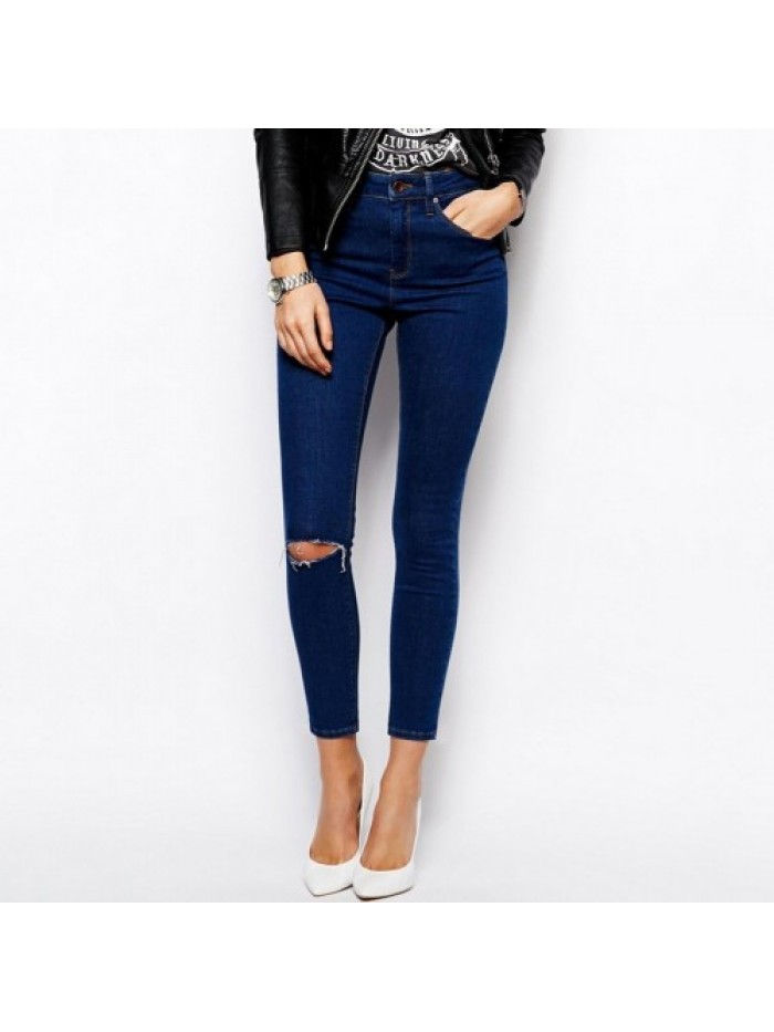 Dark Blue High Waist Casual Denim Skinny Jeans 