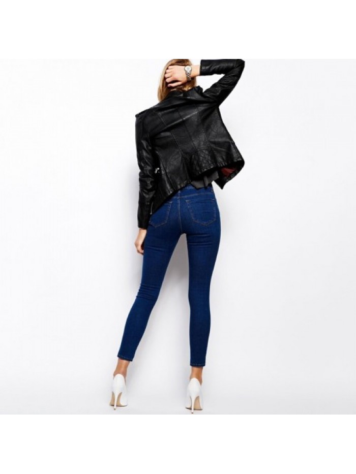 Dark Blue High Waist Casual Denim Skinny Jeans 