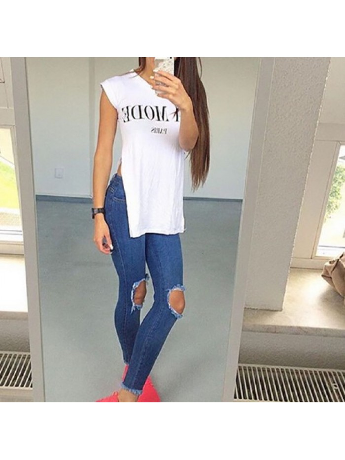 Women Skinny Ripped High Waist Slim Denim Jeans