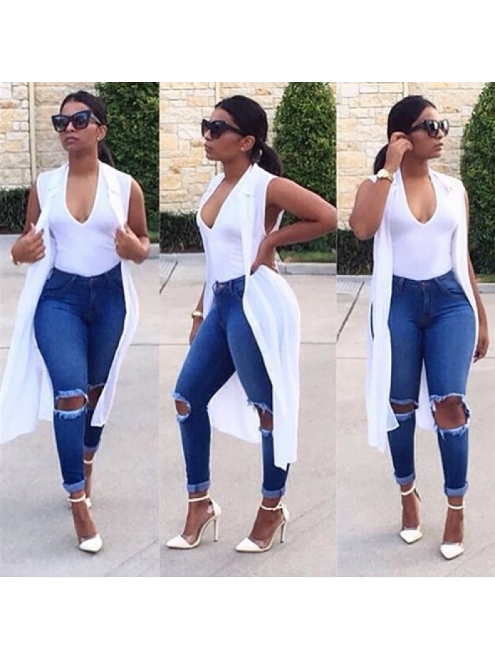 Women Skinny Ripped High Waist Slim Denim Jeans