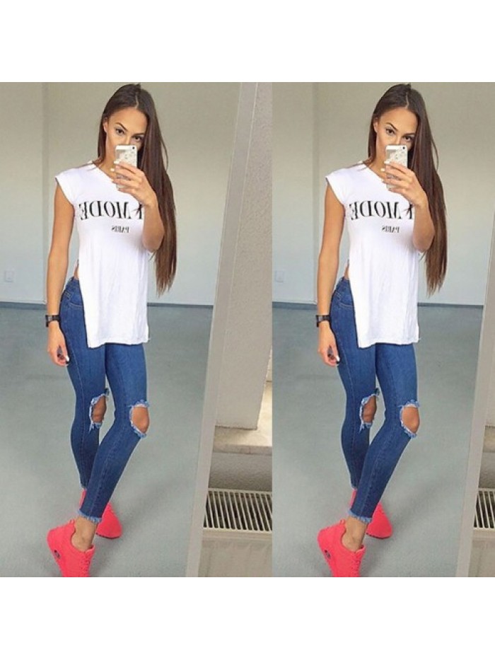 Women Skinny Ripped High Waist Slim Denim Jeans