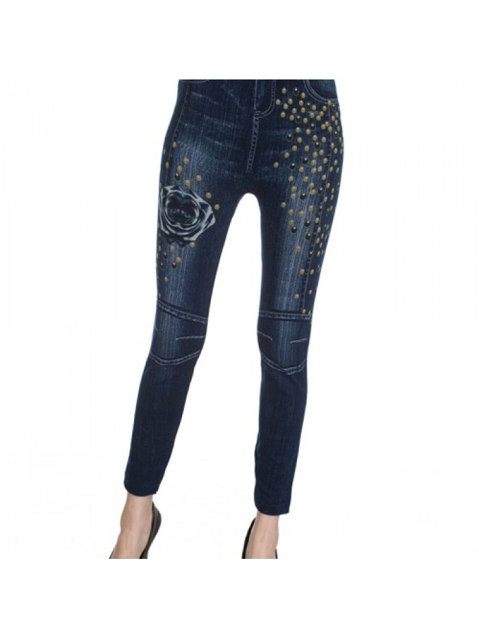 Casual Floral Print Stretchy Denim Slim Jeans