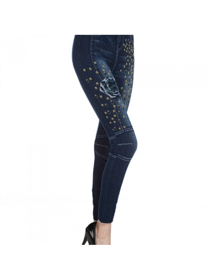 Casual Floral Print Stretchy Denim Slim Jeans