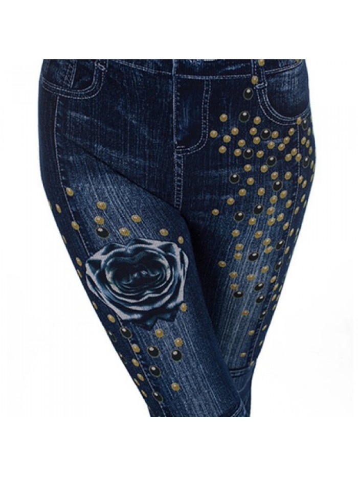 Casual Floral Print Stretchy Denim Slim Jeans