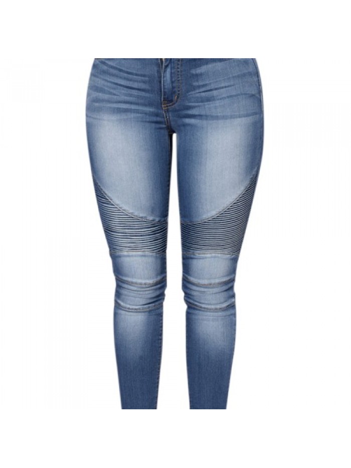 Casual Stretch Pleated High Waist Skinny Jeans