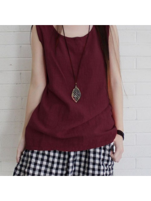 Cotton Sleeveless Solid Color Loose Tank Tops