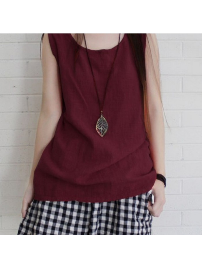 Cotton Sleeveless Solid Color Loose Tank Tops