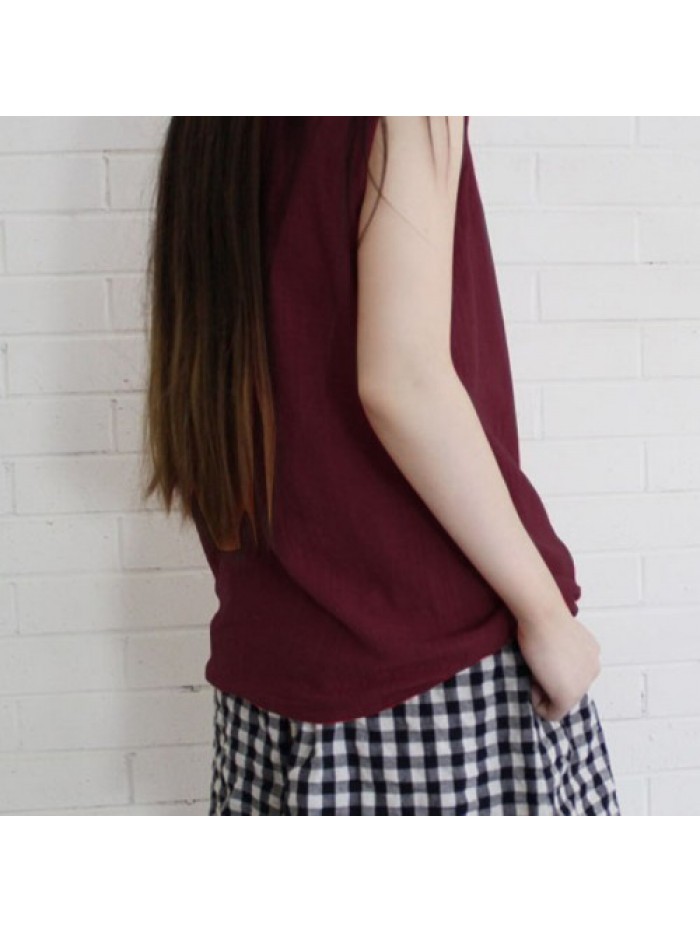 Cotton Sleeveless Solid Color Loose Tank Tops