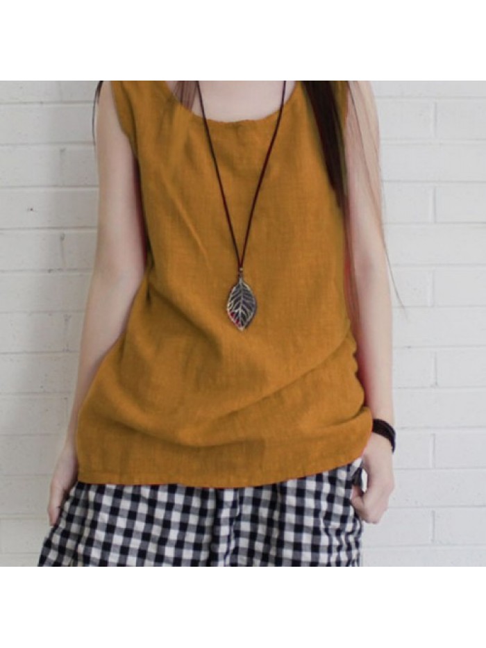 Cotton Sleeveless Solid Color Loose Tank Tops