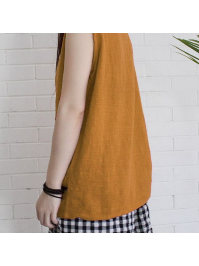 Cotton Sleeveless Solid Color Loose Tank Tops