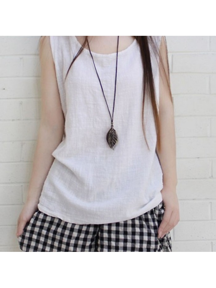 Cotton Sleeveless Solid Color Loose Tank Tops